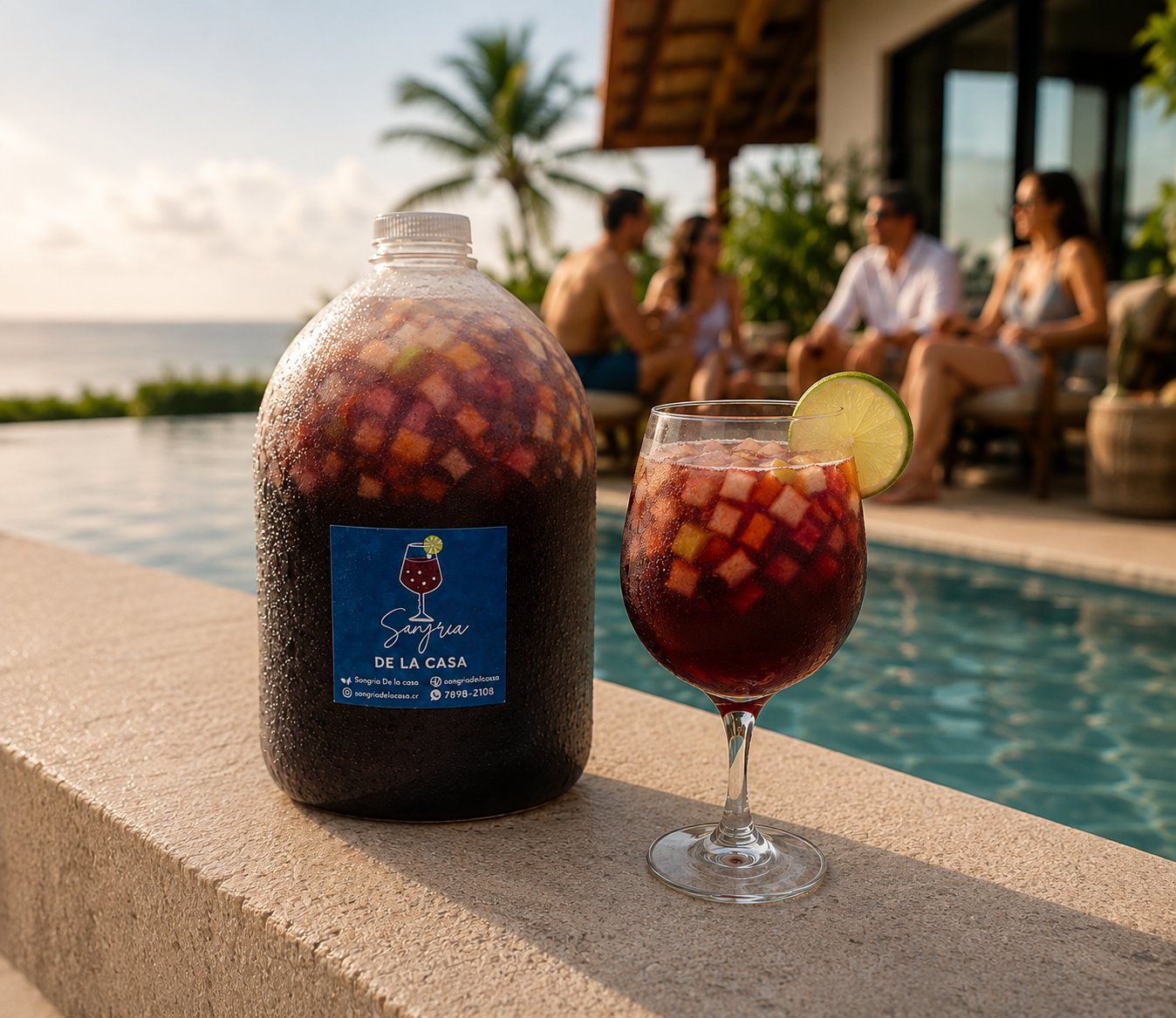 Sangría De la Casa served poolside during a private experience in El Salvador