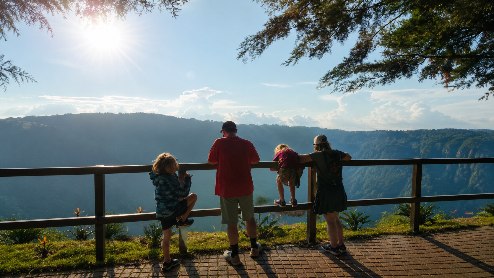 A family enjoying the view of El Boquerón while VIP Tours takes care of every detail of their journey through El Salvador.