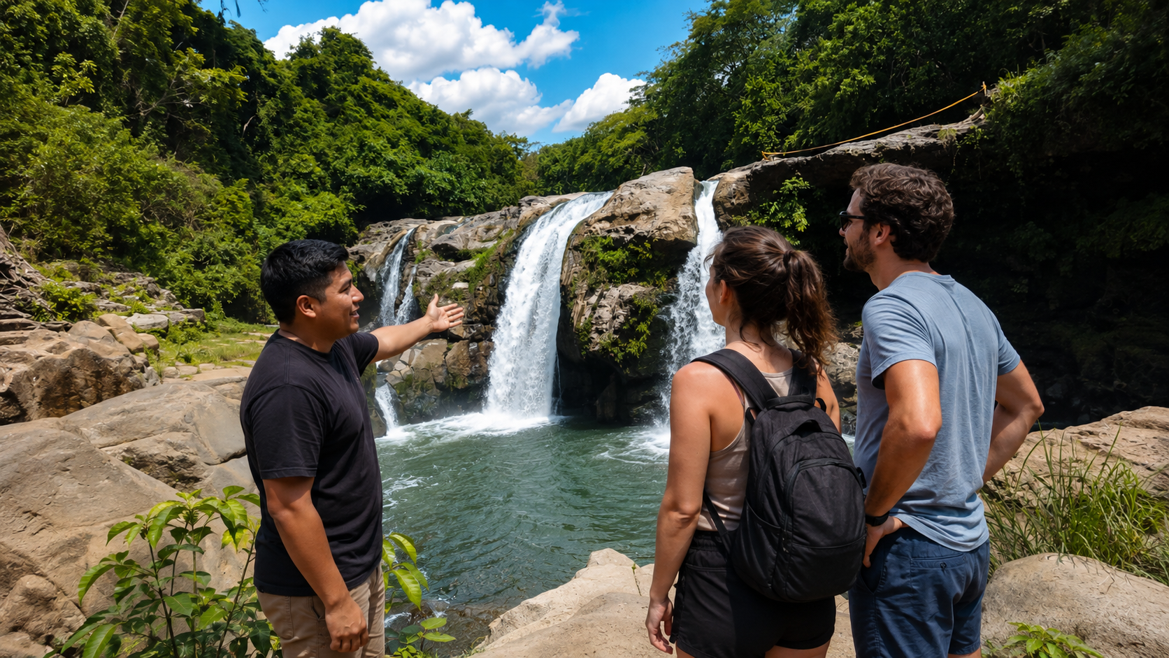 Private guide showing travelers Salto de Malacatiupán in El Salvador